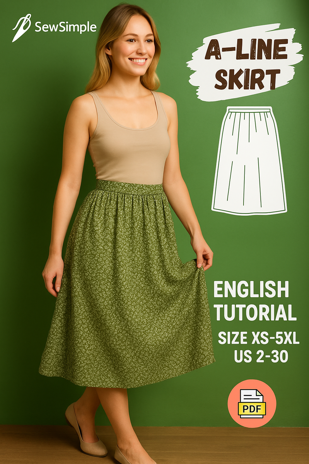 Floral green skirt, A-line skirt pattern, vintage boho skirt, cottagecore skirt pattern, midi skirt pattern, floral skirt pattern, lightweight skirt pattern, summer skirt sewing pattern, boho A-line skirt, cottagecore clothing, vintage skirt pattern, everyday wear skirt, women’s floral skirt, DIY midi skirt, sewing skirt pattern, floral cotton skirt, cottagecore fashion, vintage sewing pattern, boho clothing pattern, sewing tutorial skirt, floral summer skirt, beginner skirt pattern, sewing with cotton, sew