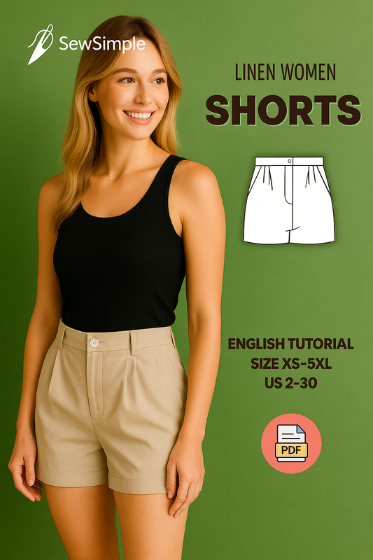 linen shorts pattern, high-waisted shorts pattern, women’s summer shorts pattern, digital sewing pattern, vacation shorts pattern, high-waisted women’s shorts, pleated shorts pattern, linen shorts PDF, summer sewing pattern, sewing pattern XS-5XL, casual shorts sewing pattern, high-waisted pleated shorts, summer vacation wardrobe, DIY linen shorts, easy sewing pattern, sewing pattern for women, minimalist shorts pattern, lightweight shorts pattern, summer beach outfit sewing, PDF shorts sewing pattern, side