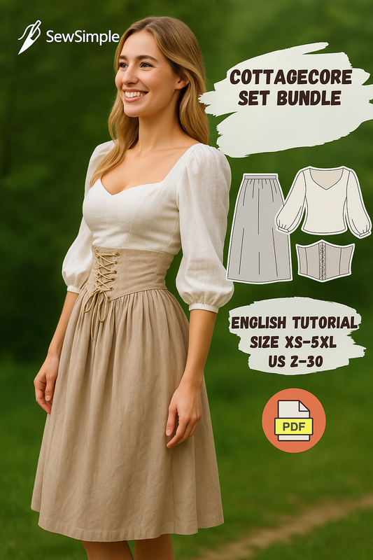 cottagecore sewing pattern, vintage blouse pattern, skirt pattern, underbust corset pattern, DIY cottagecore outfit, vintage clothing pattern, PDF sewing pattern, feminine blouse, boho sewing pattern, DIY corset pattern, cottagecore outfit, DIY skirt, floral skirt sewing, vintage-inspired corset, retro sewing pattern, women’s cottagecore patterns, inclusive size sewing pattern, size XS to 5XL, fashion DIY sewing, summer sewing pattern, fall cottagecore outfit, winter corset pattern, cottagecore wardrobe, se