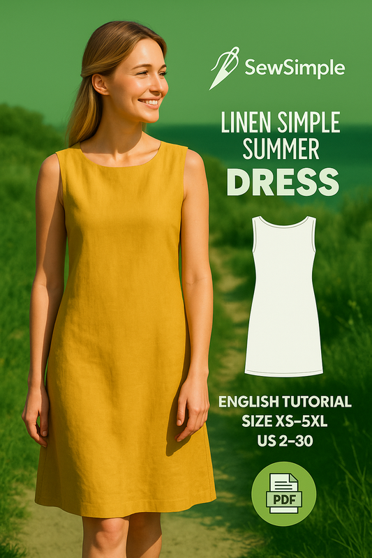 linen dress sewing pattern, summer linen dress pattern, sleeveless A-line dress, beginner-friendly sewing pattern, sewing pattern XS-5XL, casual summer dress pattern, easy linen dress pattern, sewing pattern PDF, DIY linen dress, shift dress pattern, A-line summer dress, comfortable dress pattern, simple dress pattern, linen shift dress, sewing tutorial PDF, summer sewing projects, breathable dress pattern, summer fashion sewing, casual dress pattern, women’s dress pattern, sleeveless dress pattern, sewing
