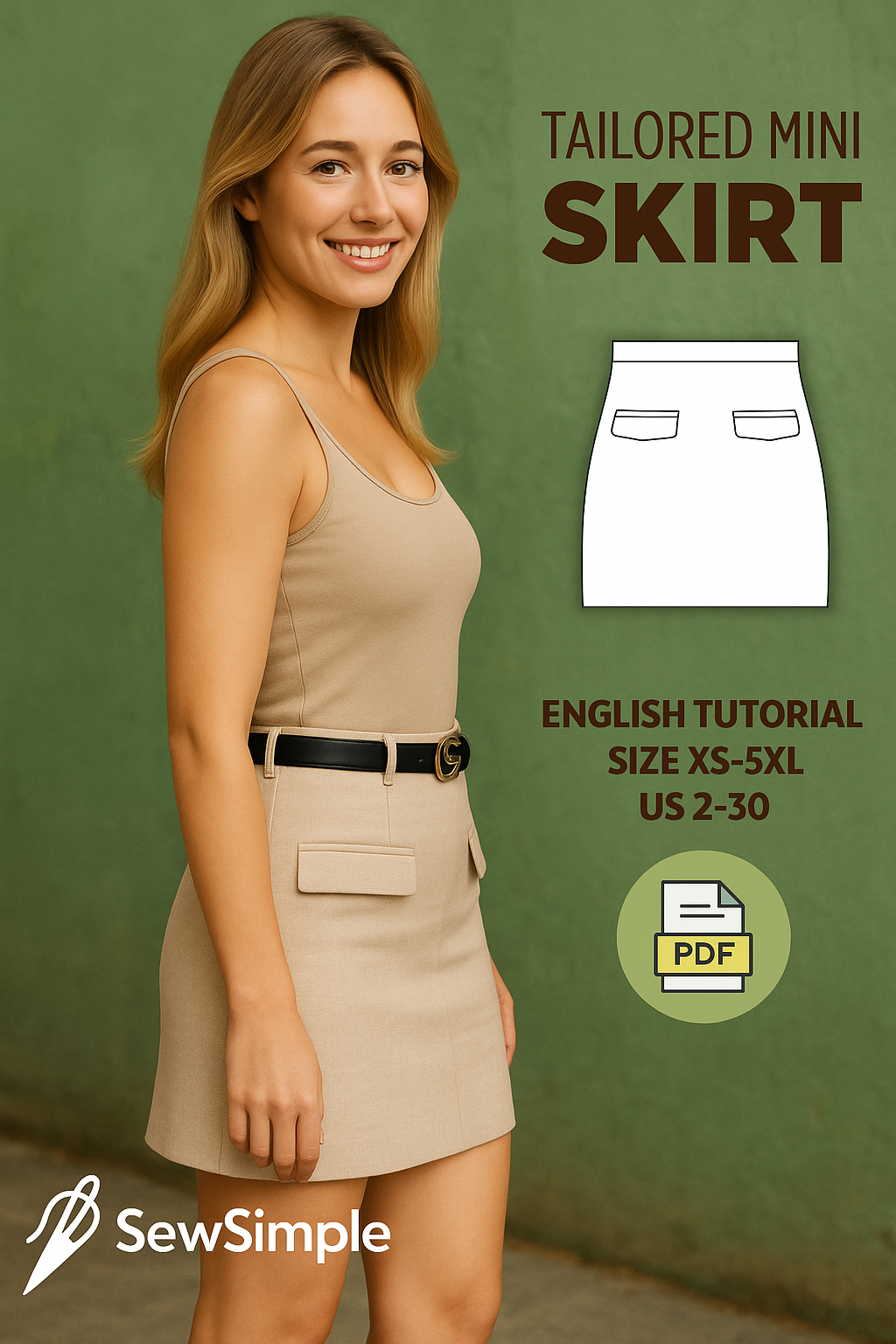 tailored mini skirt pattern, A-line skirt pattern, flap pocket skirt pattern, mini skirt sewing pattern, PDF skirt pattern, A-line mini skirt pattern, DIY mini skirt, sewing pattern for beginners, tailored skirt design, flattering skirt pattern, office wear mini skirt, mini skirt pattern XS-5XL, digital skirt pattern PDF, sewing mini skirt with pockets, easy mini skirt pattern, modern mini skirt pattern, skirt pattern for cotton, sewing skirt tutorial, A-line skirt with pockets, casual mini skirt pattern, c