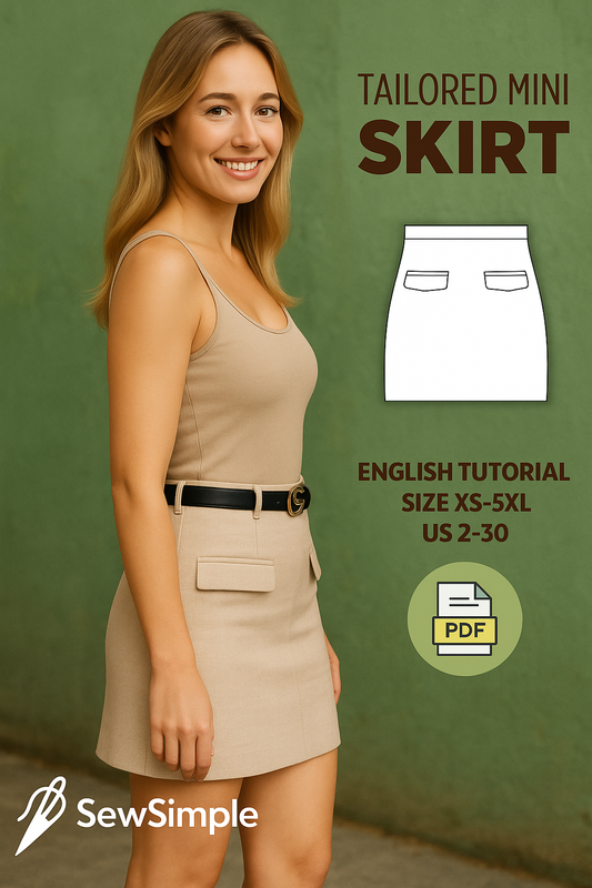 tailored mini skirt pattern, A-line skirt pattern, flap pocket skirt pattern, mini skirt sewing pattern, PDF skirt pattern, A-line mini skirt pattern, DIY mini skirt, sewing pattern for beginners, tailored skirt design, flattering skirt pattern, office wear mini skirt, mini skirt pattern XS-5XL, digital skirt pattern PDF, sewing mini skirt with pockets, easy mini skirt pattern, modern mini skirt pattern, skirt pattern for cotton, sewing skirt tutorial, A-line skirt with pockets, casual mini skirt pattern, c