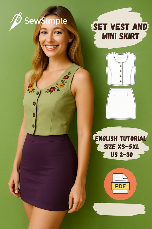 vintage vest sewing pattern, embroidered vest pattern, floral vest pattern, cottagecore aesthetic pattern, button-up vest pattern, pencil skirt pattern, handmade blouse pattern, sleeveless blouse pattern, vintage blouse pattern, DIY cottagecore outfit, women’s vest sewing pattern, floral embroidered vest, slim-fit skirt pattern, sewing pattern for vest and skirt, XS-5XL skirt pattern, sewing pattern for beginners, floral embroidery pattern, easy sewing pattern, timeless vest and skirt combo, pencil skirt pa
