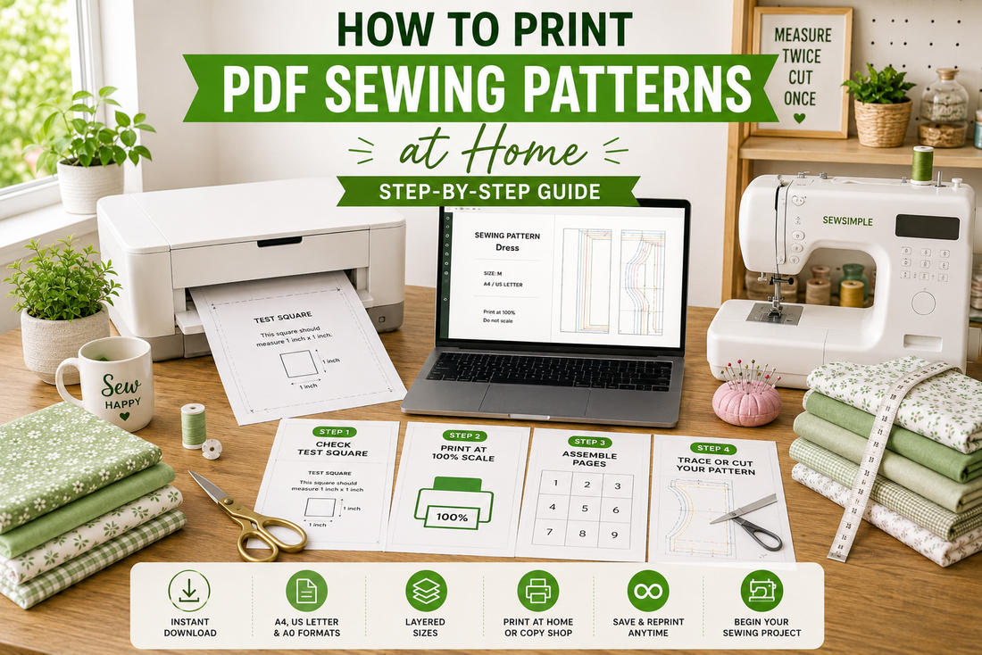 How to print PDF sewing patterns at home using A4 and A0 sewing pattern formats for beginner sewing projects