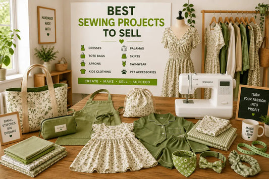 Best sewing projects to sell in 2026 including handmade dresses, tote bags, aprons, kids clothing, and profitable sewing business ideas