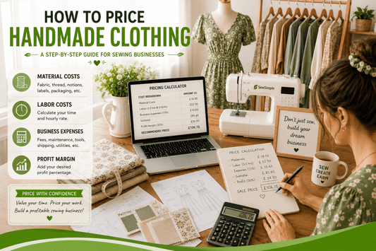 How to price handmade clothing for a sewing business using fabric costs, labor calculations, sewing patterns, and profit margin planning