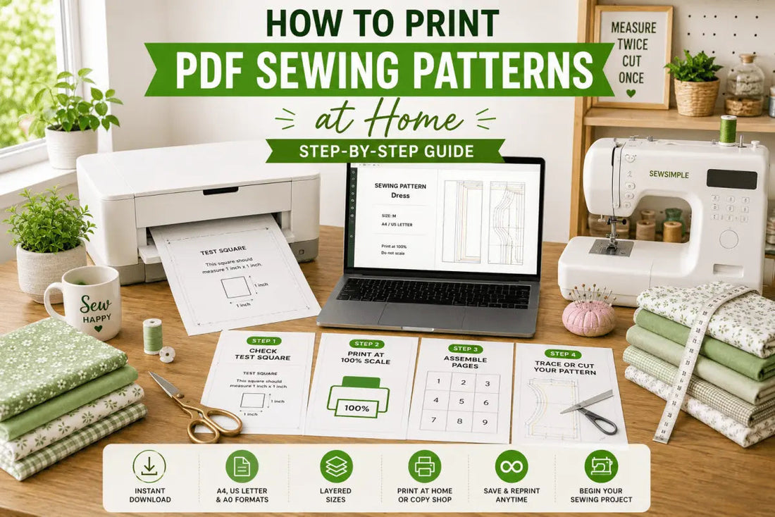 How to print PDF sewing patterns at home using A4 and A0 sewing pattern formats for beginner sewing projects