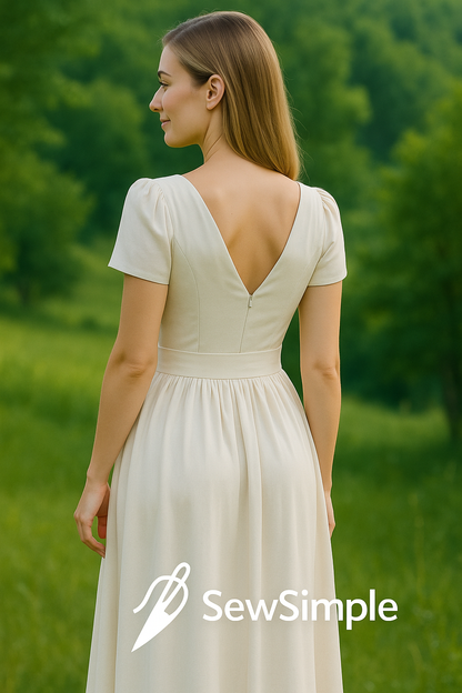 V-neck dress pattern, puff sleeve dress, pleated dress pattern, Renaissance dress pattern, elegant dress sewing pattern, formal dress pattern, historical dress sewing pattern, Renaissance gown sewing pattern, pleated skirt dress pattern, puff sleeve dress tutorial, V-neck puff sleeve dress, wedding dress sewing pattern, elegant evening dress pattern, vintage dress sewing, historical costume dress, Renaissance fair dress pattern, sewing pattern XS-5XL, custom fit dress, feminine dress pattern, elegant sewing