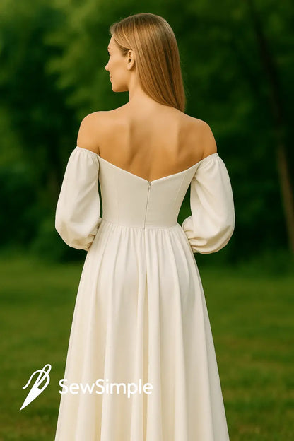 bishop sleeve dress pattern, off-shoulder dress pattern, sweetheart neckline dress pattern, V-neck dress pattern, wedding dress sewing pattern, PDF dress pattern, sewing pattern with bishop sleeves, sweetheart neck dress, formal dress pattern, elegant dress pattern, off-shoulder wedding dress, plus size wedding dress pattern, sewing tutorial for dresses, DIY wedding dress, bridal dress pattern, evening dress pattern, sewing pattern for formal dress, romantic dress pattern, PDF pattern for wedding dress, DIY