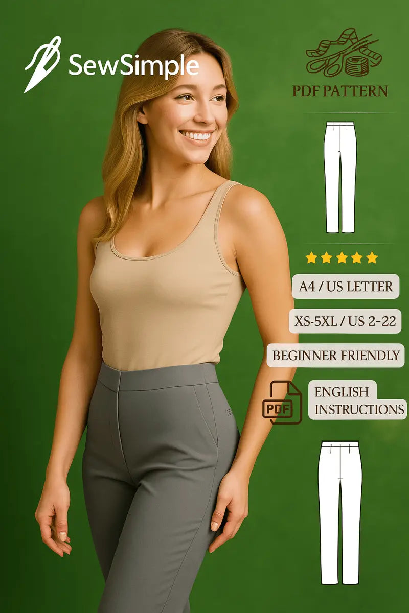 cigarette pants pattern, high waist pants pattern, straight fit trousers pattern, women’s trousers sewing pattern, cropped pants pattern, women’s suit trousers pattern, PDF sewing pattern, cigarette pants sewing tutorial, straight leg pants sewing, high waist trousers sewing, women’s pants sewing pattern, sewing pattern XS-5XL, DIY cigarette pants, straight fit trousers for women, tailored pants sewing pattern, high waist cigarette pants, professional trousers sewing pattern, pants sewing pattern PDF, offic
