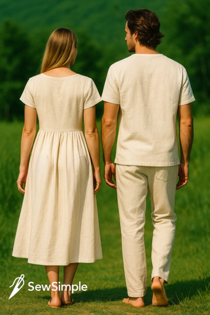 couple’s linen outfit, men’s linen shirt pattern, women’s linen dress pattern, summer outfit sewing pattern, matching couple’s outfit, patch pocket dress pattern, couple's matching set, linen dress pattern, linen shirt sewing pattern, summer matching outfits, linen couple’s set, men’s summer shirt sewing, women’s summer dress pattern, easy sewing pattern, linen clothing pattern, summer outfit sewing, matching summer clothing, PDF sewing pattern, women’s patch pocket dress, men’s summer shirt pattern, sewing