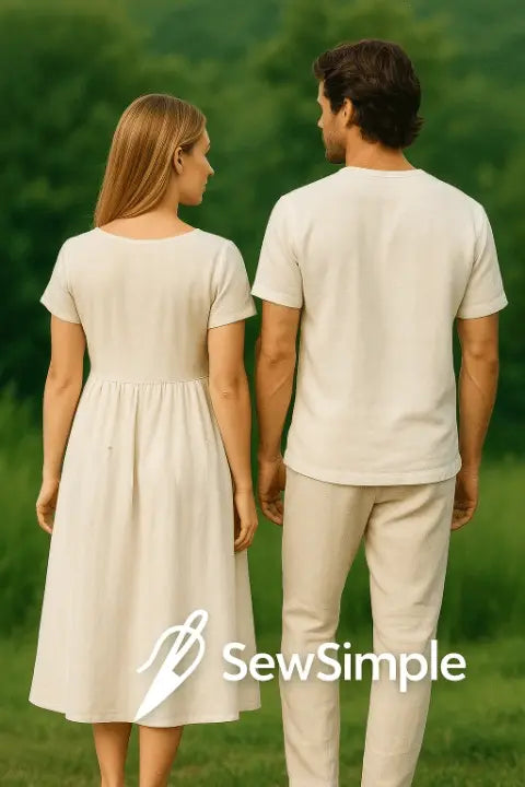 couple’s linen outfit, men’s linen shirt pattern, women’s linen dress pattern, summer outfit sewing pattern, matching couple’s outfit, patch pocket dress pattern, couple's matching set, linen dress pattern, linen shirt sewing pattern, summer matching outfits, linen couple’s set, men’s summer shirt sewing, women’s summer dress pattern, easy sewing pattern, linen clothing pattern, summer outfit sewing, matching summer clothing, PDF sewing pattern, women’s patch pocket dress, men’s summer shirt pattern, sewing