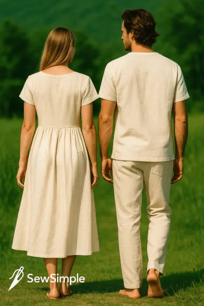 couple’s linen outfit, men’s linen shirt pattern, women’s linen dress pattern, summer outfit sewing pattern, matching couple’s outfit, patch pocket dress pattern, couple's matching set, linen dress pattern, linen shirt sewing pattern, summer matching outfits, linen couple’s set, men’s summer shirt sewing, women’s summer dress pattern, easy sewing pattern, linen clothing pattern, summer outfit sewing, matching summer clothing, PDF sewing pattern, women’s patch pocket dress, men’s summer shirt pattern, sewing