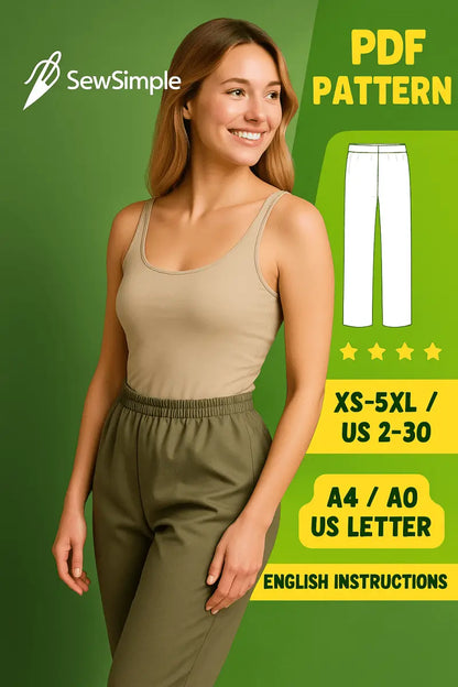 elastic waist pants pattern, women’s pants sewing pattern, PDF sewing pattern, DIY pants pattern, elastic waist pants tutorial, sewing pattern XS-5XL, elastic waist trousers, comfortable pants pattern, beginner pants pattern, intermediate sewing pants pattern, women’s casual pants, elastic waist trousers pattern, easy DIY pants pattern, sewing for beginners, sewing pattern for women’s pants, DIY elastic waist pants, comfortable women’s trousers, pants with elastic waist, PDF pants pattern, elastic waist pan