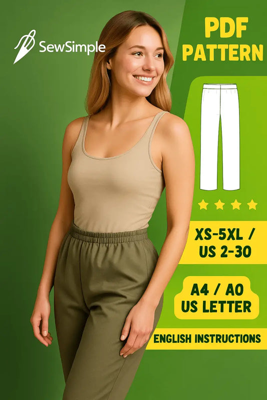 elastic waist pants pattern, women’s pants sewing pattern, PDF sewing pattern, DIY pants pattern, elastic waist pants tutorial, sewing pattern XS-5XL, elastic waist trousers, comfortable pants pattern, beginner pants pattern, intermediate sewing pants pattern, women’s casual pants, elastic waist trousers pattern, easy DIY pants pattern, sewing for beginners, sewing pattern for women’s pants, DIY elastic waist pants, comfortable women’s trousers, pants with elastic waist, PDF pants pattern, elastic waist pan