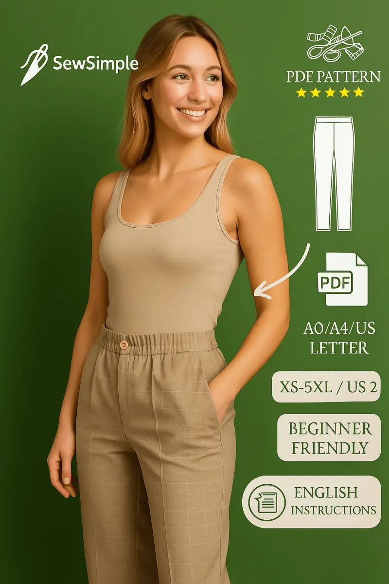 elastic waist pants pattern, sewing pattern with pockets, PDF pants sewing pattern, wide leg pants pattern, pants pattern with inseam pockets, beginner sewing pattern, XS-5XL pants sewing pattern, casual pants pattern, DIY pants pattern, elastic waist trousers, simple pants pattern, printable pants pattern, custom fit pants pattern, sewing tutorial for pants, DIY pocket pants pattern, fashion sewing pattern, pants pattern with pockets, A0 sewing pattern, PDF download pants, beginner trousers pattern, sewing