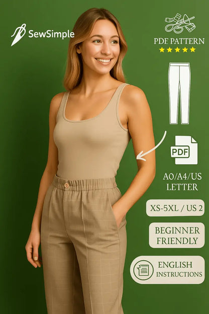 elastic waist pants pattern, sewing pattern with pockets, PDF pants sewing pattern, wide leg pants pattern, pants pattern with inseam pockets, beginner sewing pattern, XS-5XL pants sewing pattern, casual pants pattern, DIY pants pattern, elastic waist trousers, simple pants pattern, printable pants pattern, custom fit pants pattern, sewing tutorial for pants, DIY pocket pants pattern, fashion sewing pattern, pants pattern with pockets, A0 sewing pattern, PDF download pants, beginner trousers pattern, sewing