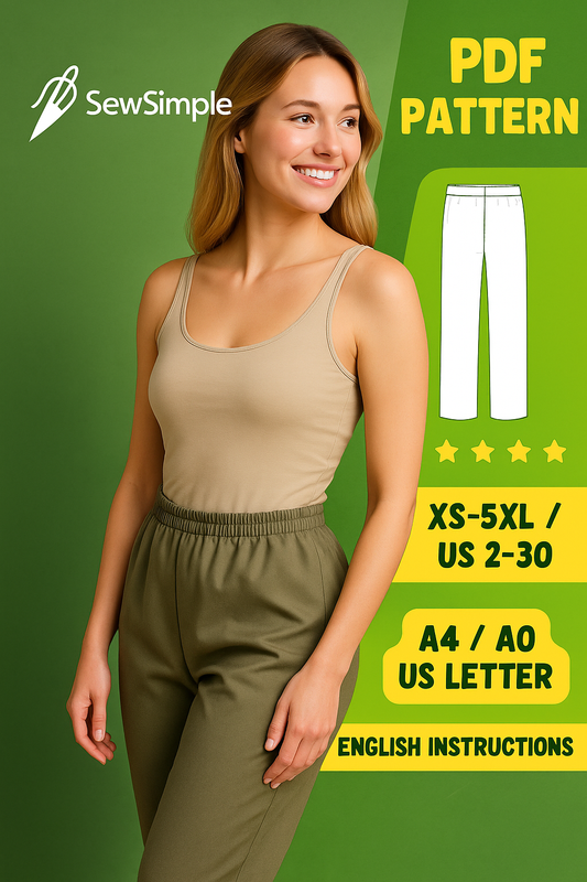 elastic waist pants pattern, women’s pants sewing pattern, PDF sewing pattern, DIY pants pattern, elastic waist pants tutorial, sewing pattern XS-5XL, elastic waist trousers, comfortable pants pattern, beginner pants pattern, intermediate sewing pants pattern, women’s casual pants, elastic waist trousers pattern, easy DIY pants pattern, sewing for beginners, sewing pattern for women’s pants, DIY elastic waist pants, comfortable women’s trousers, pants with elastic waist, PDF pants pattern, elastic waist pan