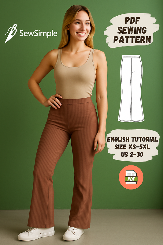 flare leg pants sewing pattern, wide leg pants pattern, elastic waist pants pattern, sewing pattern PDF, women’s pants sewing pattern, wide leg trousers pattern, elastic waistband pants, DIY pants sewing pattern, PDF pants tutorial, flare leg pattern, XS-5XL pants pattern, wide leg trousers PDF, pants sewing pattern with elastic waist, casual pants pattern, sewing pattern for wide leg trousers, easy pants sewing pattern, beginner pants sewing pattern, sewing pattern for casual pants, sewing pants for beginn