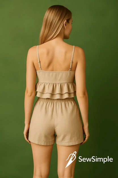 linen ruffle top, summer outfit sewing pattern, crop top and shorts pattern, ruffle crop top pattern, relaxed shorts pattern, linen summer outfit, easy summer outfit pattern, casual summer sewing pattern, linen shorts sewing, women’s ruffle crop top, DIY summer clothing, linen clothing pattern, XS to 5XL pattern, casual beach outfit, sewing pattern for women, easy sewing pattern for summer, sewing pattern for beginners, linen crop top, women’s sewing pattern, comfortable summer wear, DIY ruffle top, summer 