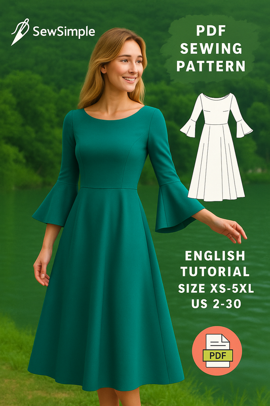 long-sleeve dress sewing pattern, bell sleeve maxi dress, flared sleeve dress pattern, half circle dress sewing, elegant maxi dress, PDF dress pattern, XS-5XL dress pattern, casual formal dress pattern, women's sewing patterns, DIY long-sleeve dress, bell sleeve dress, maxi dress PDF pattern, women’s dress pattern, flared skirt dress, elegant dress pattern, bell sleeve pattern, flared sleeve dress sewing, maxi dress with sleeves, women’s fashion DIY, sewing pattern for beginners, maxi dress tutorial, half c