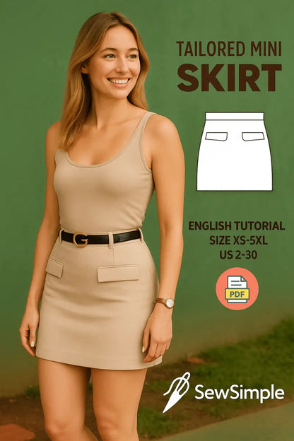 tailored mini skirt pattern, A-line skirt pattern, flap pocket skirt pattern, mini skirt sewing pattern, PDF skirt pattern, A-line mini skirt pattern, DIY mini skirt, sewing pattern for beginners, tailored skirt design, flattering skirt pattern, office wear mini skirt, mini skirt pattern XS-5XL, digital skirt pattern PDF, sewing mini skirt with pockets, easy mini skirt pattern, modern mini skirt pattern, skirt pattern for cotton, sewing skirt tutorial, A-line skirt with pockets, casual mini skirt pattern, c