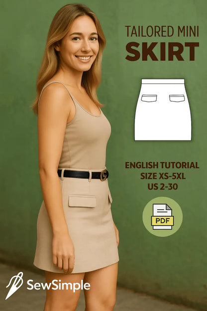 tailored mini skirt pattern, A-line skirt pattern, flap pocket skirt pattern, mini skirt sewing pattern, PDF skirt pattern, A-line mini skirt pattern, DIY mini skirt, sewing pattern for beginners, tailored skirt design, flattering skirt pattern, office wear mini skirt, mini skirt pattern XS-5XL, digital skirt pattern PDF, sewing mini skirt with pockets, easy mini skirt pattern, modern mini skirt pattern, skirt pattern for cotton, sewing skirt tutorial, A-line skirt with pockets, casual mini skirt pattern, c