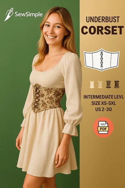 underbust corset pattern, corset sewing pattern, historical corset, lace-up corset pattern, Renaissance corset pattern, DIY corset pattern, vintage corset, intermediate corset pattern, cottagecore corset, corset waist belt pattern, adjustable corset pattern, corset pattern PDF, sewing corset, corset dress pattern, historical bodice pattern, corset for cosplay, Renaissance corset design, handmade corset, DIY historical costume, underbust waist belt, corset for women, size XS corset pattern, 5XL corset patter