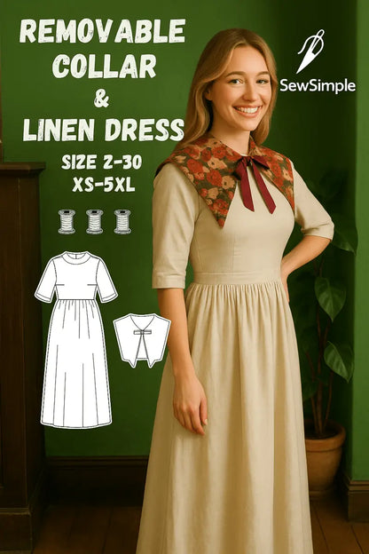 detachable collar sewing pattern, Peter Pan collar sewing pattern, vintage collar pattern, retro collar accessory, embroidered collar pattern, linen dress sewing pattern, vintage-inspired collar, statement collar for sewing, DIY detachable collar, customizable collar pattern, collar pattern for women, PDF collar sewing pattern, handmade collar accessory, cottagecore collar, retro fashion accessory, embroidered scarf collar, historical costume collar, detachable Peter Pan collar, sewing pattern for beginners