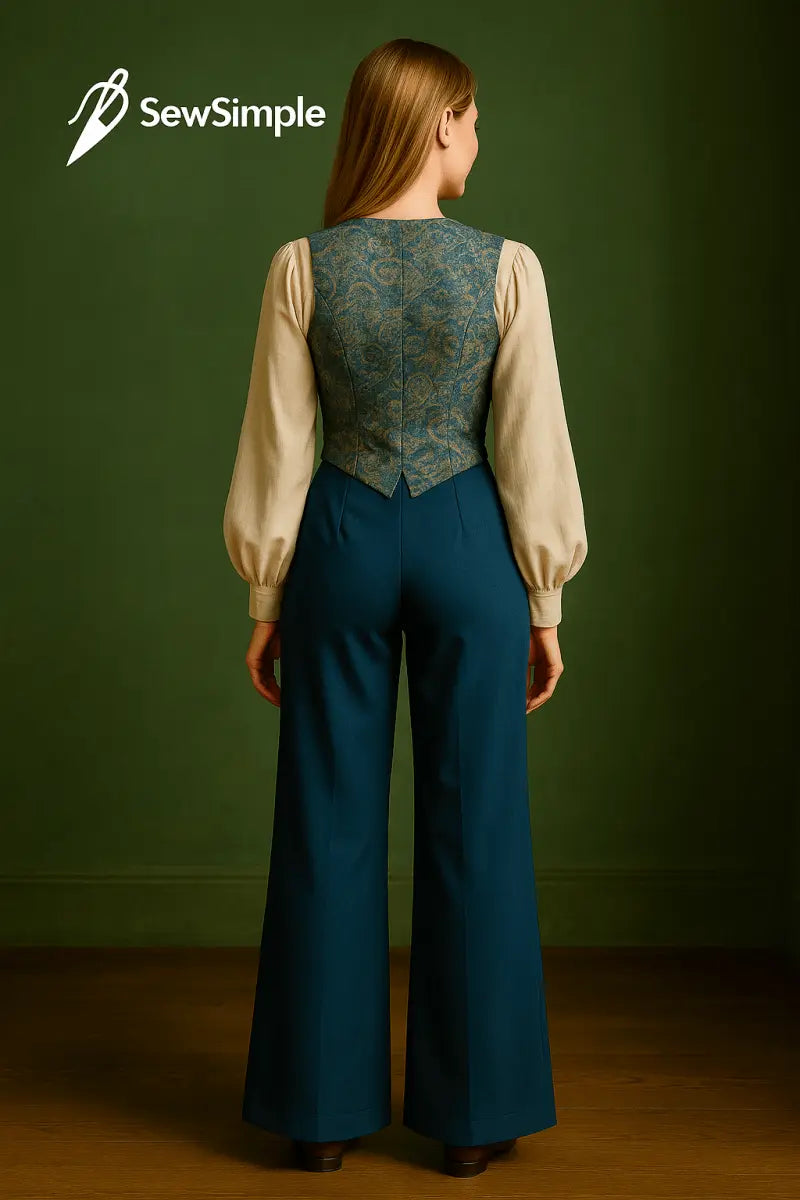 vintage-inspired vest pattern, cottagecore clothing pattern, lantern sleeve sewing pattern, palazzo pants pattern, wide-leg pants sewing pattern, vintage top pattern, cottagecore sewing pattern, PDF sewing pattern, sewing pattern XS-5XL, women’s vest sewing pattern, top and pants pattern, vintage style sewing pattern, boho vest pattern, wide-leg pant pattern, cottagecore sewing clothes, DIY cottagecore outfit, vintage fashion DIY, sewing pattern for beginners, easy-to-sew vest pattern, comfy wide-leg pants 