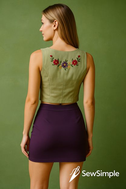 vintage vest sewing pattern, embroidered vest pattern, floral vest pattern, cottagecore aesthetic pattern, button-up vest pattern, pencil skirt pattern, handmade blouse pattern, sleeveless blouse pattern, vintage blouse pattern, DIY cottagecore outfit, women’s vest sewing pattern, floral embroidered vest, slim-fit skirt pattern, sewing pattern for vest and skirt, XS-5XL skirt pattern, sewing pattern for beginners, floral embroidery pattern, easy sewing pattern, timeless vest and skirt combo, pencil skirt pa