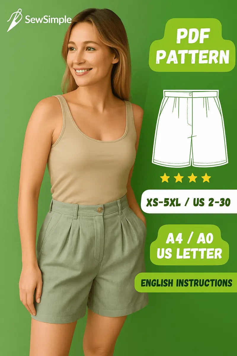 pleated shorts pattern, wide leg shorts pattern, pocket shorts pattern, sewing pattern XS-5XL, women’s shorts pattern, pleated shorts sewing pattern, casual shorts pattern, sewing pattern for wide leg pants, summer shorts sewing pattern, pleated shorts for women, easy sewing pattern for beginners, sewing pattern with pockets, summer pleated shorts, natural waist shorts, DIY shorts pattern, women’s pleated shorts pattern, wide leg pleated shorts, summer sewing project, pleated shorts PDF pattern, custom fit 